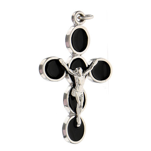 Black cross pendant zamak white bronze Christ 3