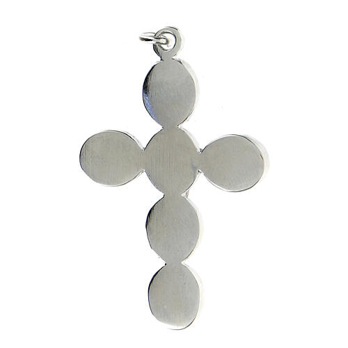 Cross pendant with pearly enamel and zamak body of Christ, white bronze finish 5