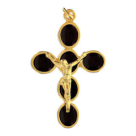 Cross pendant, burgundy enamel and zamak body of Christ, gold finish