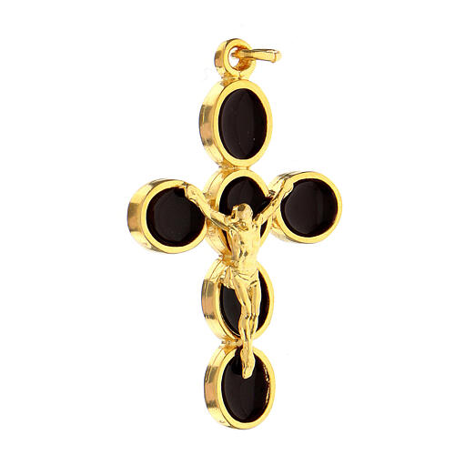 Cross pendant, burgundy enamel and zamak body of Christ, gold finish 3