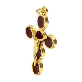 Pendentif croix émail bordeaux Christ zamak finition or