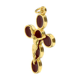 Ciondolo croce zama dorata smalto bordeaux Cristo 