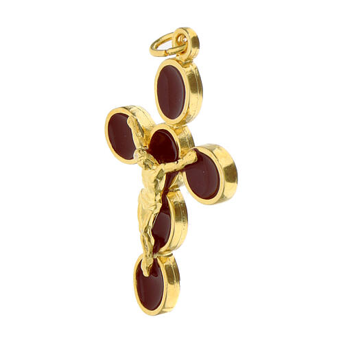 Pingente crucifixo metal zamak dourado esmalte bordô 2