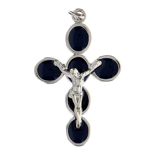 Cross pendant, blue enamel and zamak body of Christ, white bronze finish 1
