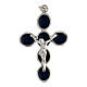 Cross pendant, blue enamel and zamak body of Christ, white bronze finish s1