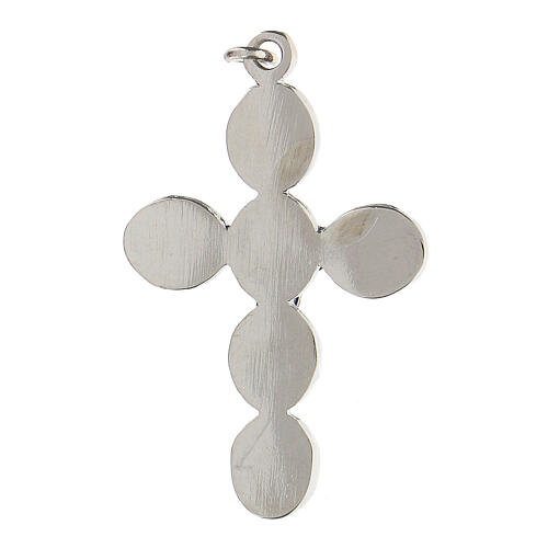 Pendentif croix émail bleu Christ zamak finition bronze blanc 5