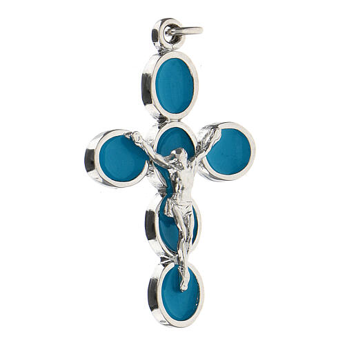 Croix émail turquoise Christ zamak finition bronze blanc 3