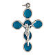 Croix émail turquoise Christ zamak finition bronze blanc s1