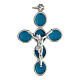 Pingente cruz zamak bronzeado branco esmalte azul-turquesa Jesus Cristo s1
