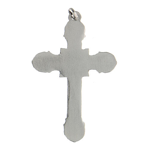 Croix décorée émail bleu Christ zamak finition bronze blanc 3