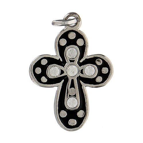 Croce smalto nero zama bronzo bianco strass crystal 1