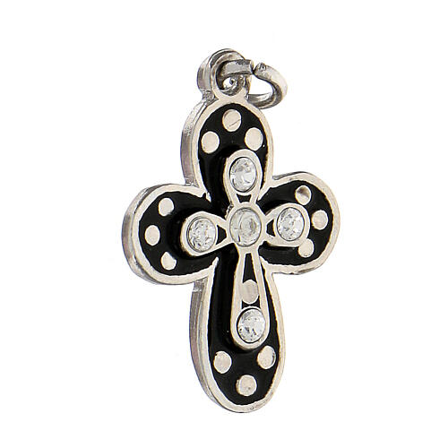 Croce smalto nero zama bronzo bianco strass crystal 3
