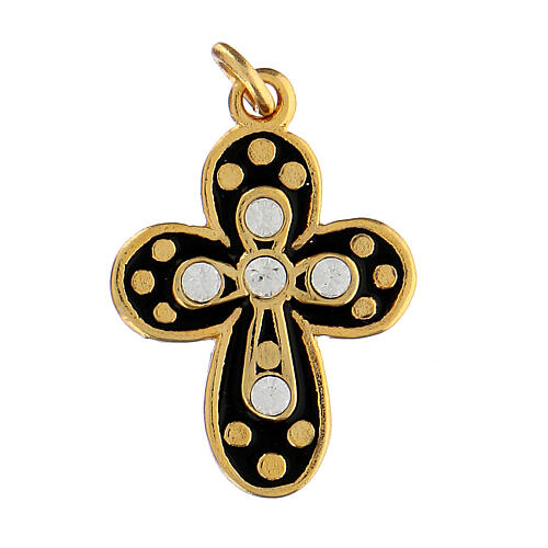 Gold plated zamak cross with black enamel and crystal strass 1