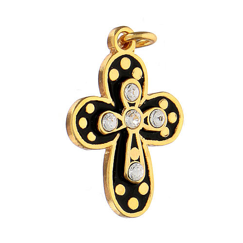Gold plated zamak cross with black enamel and crystal strass 3