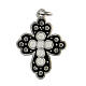 Zamak budded cross with black enamel and crystal strass, polished white bronze finish s1