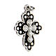 Zamak budded cross with black enamel and crystal strass, polished white bronze finish s3