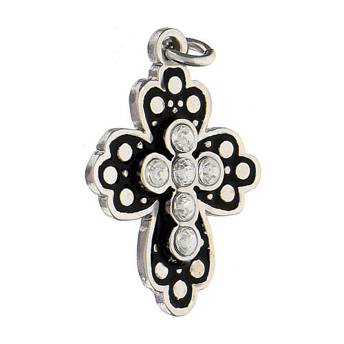 Cross pendant black enamel zamak white bronze rhinestone crystals 3