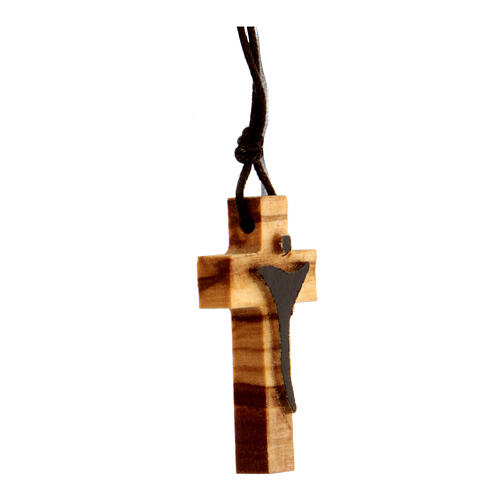 Colgante cruz madera olivo Asís 4 cm 2