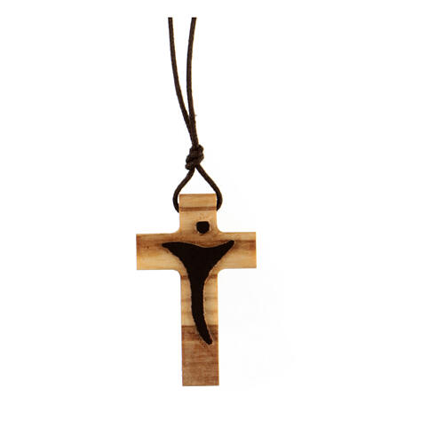 Pendentif croix bois olivier Assise 4 cm 1