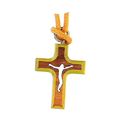 Yellow necklace with 2 cm olivewood crucifix 1