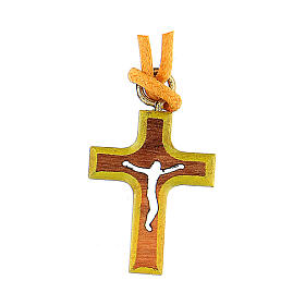 Cruz amarela madeira de oliveira com corda 2 cm