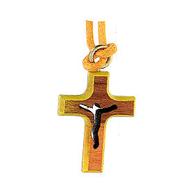 Cruz amarela madeira de oliveira com corda 2 cm