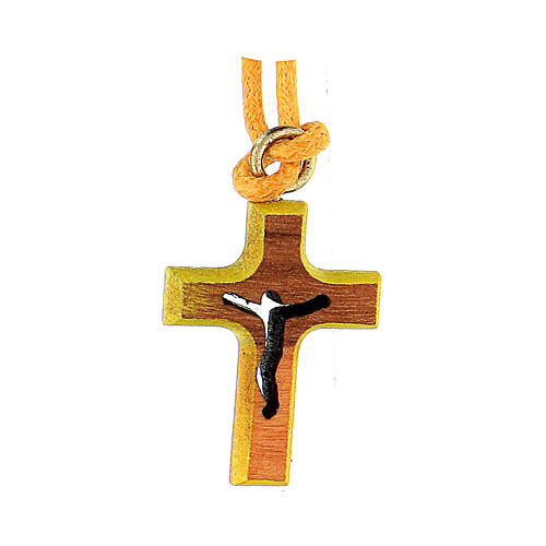 Cruz amarela madeira de oliveira com corda 2 cm 2