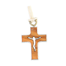 Olive wood cross, white border 2 cm