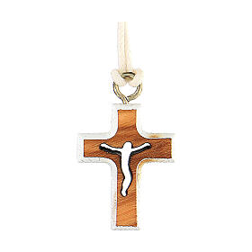 Olive wood cross, white border 2 cm