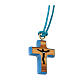 Light blue necklace with 2 cm olivewood crucifix s2