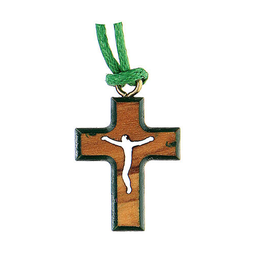 Olivewood cross with green edges 2 cm 2