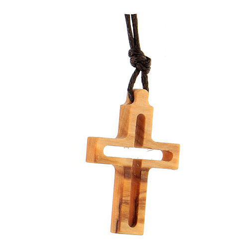 Cross pendant with cut-out centre, Assisi olivewood, 3x2 cm 2