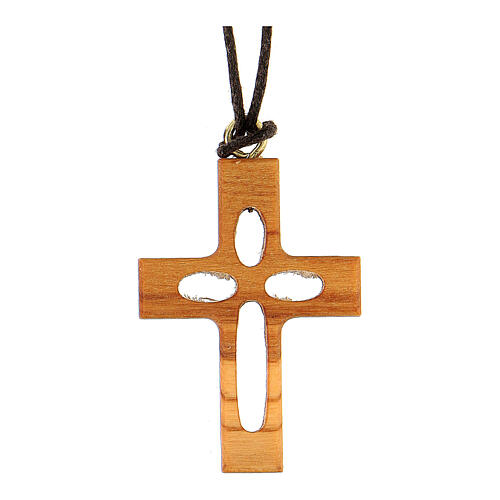 Colgante cruz perforada 3x2 cm madera de Asís 1