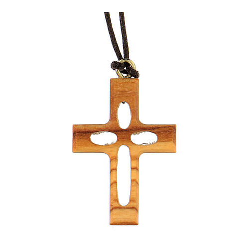 Colgante cruz perforada 3x2 cm madera de Asís 3
