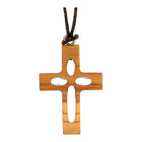 Pingente cruz perfurada madeira de oliveira de Assis 3x2 cm
