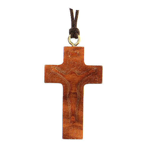 Reliefartiges Kreuz aus Assisi-Holz mit Jesus, 4 x 2 cm 1