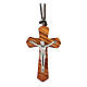 Olive wood cross pendant with metal body of Christ 4 cm s1