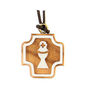 Cross with white chalice, Assisi olivewood 2x2 cm