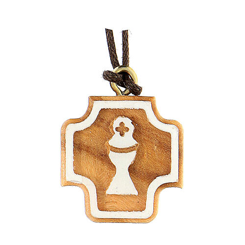Cross with white chalice, Assisi olivewood 2x2 cm 1