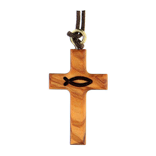 Kreuz mit Fisch aus Olivenbaumholz 1