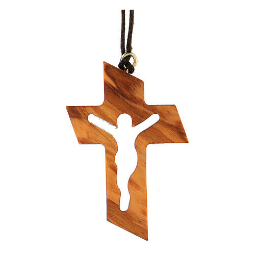 Cross pendant in wood from Assisi with outline body of Christ 1