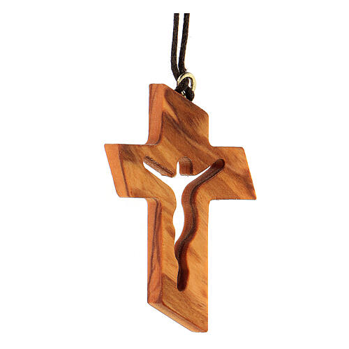 Cross pendant in wood from Assisi with outline body of Christ 2