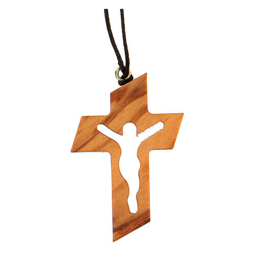 Cross pendant in wood from Assisi with outline body of Christ 3