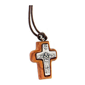 Kreuz aus Assisi-Holz mit Mini-Papst, 2 x 2 cm
