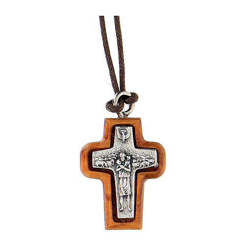 Mini pope cross in wood from Assisi 2x2 cm 1