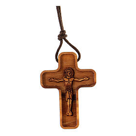 Small cross pendant with embossed body of Christ, olivewood, 4 cm