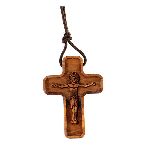 Small cross pendant with embossed body of Christ, olivewood, 4 cm 1