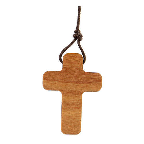 Small cross pendant with embossed body of Christ, olivewood, 4 cm 3