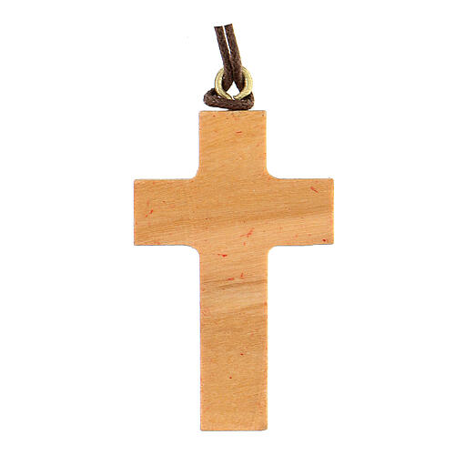 Olive wood cross pendant with red fish 2