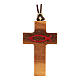 Olive wood cross pendant with red fish s1